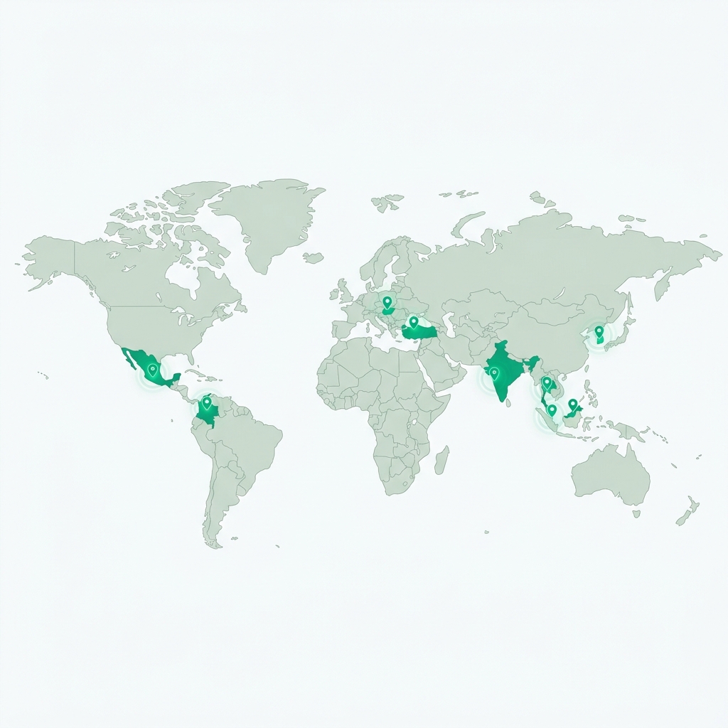 World map showing top medical tourism destinations highlighted in green